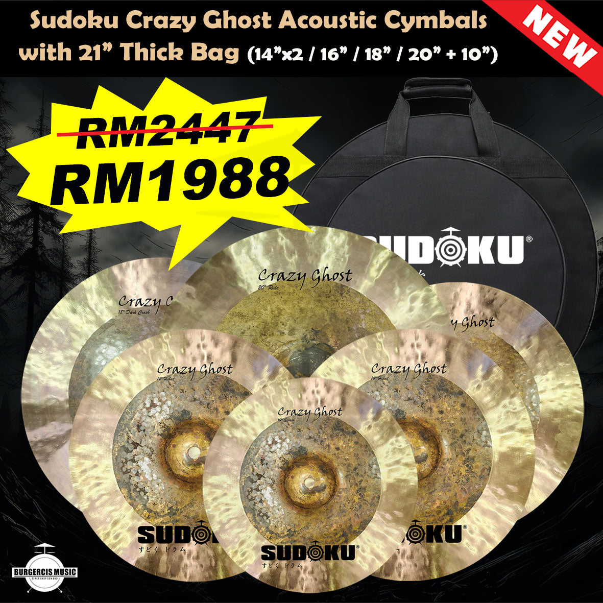 Sudoku Crazy Ghost Acoustic cymbal Set + 21" Thick Bag