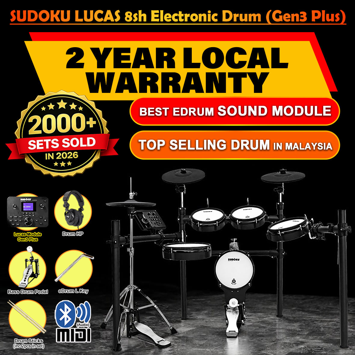 (Gen3 Plus) Sudoku Lucas 8sh / 10sh / 12sh / 13sh PRO With RE Cymbal Full mesh Electronic Drum