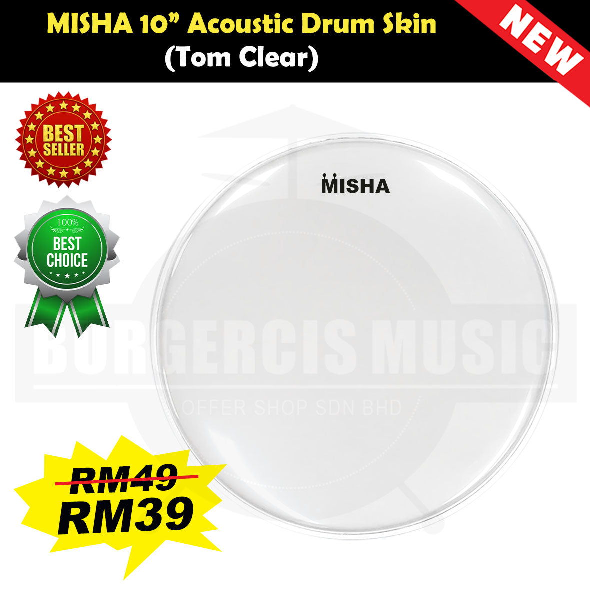MISHA Acoustic Drum Skin Head (Remo factory)