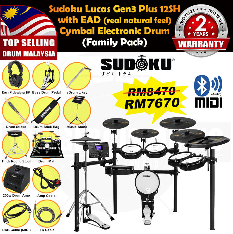 (Gen3 Plus) Sudoku Lucas 8sh / 10sh / 12sh / 13sh PRO With RE Cymbal Full mesh Electronic Drum