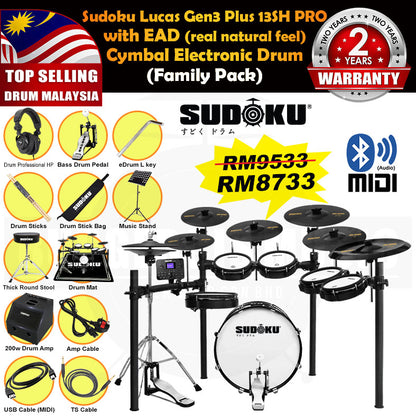 (Gen3 Plus) Sudoku Lucas 8sh / 10sh / 12sh / 13sh PRO With RE Cymbal Full mesh Electronic Drum