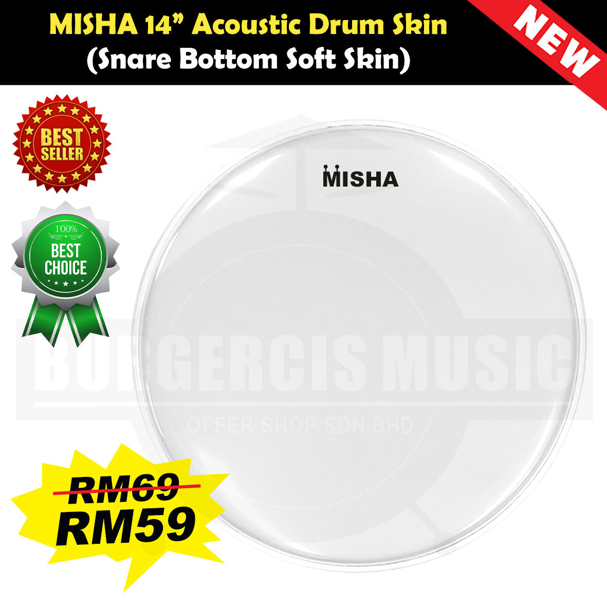 MISHA Acoustic Drum Skin Head (Remo factory)