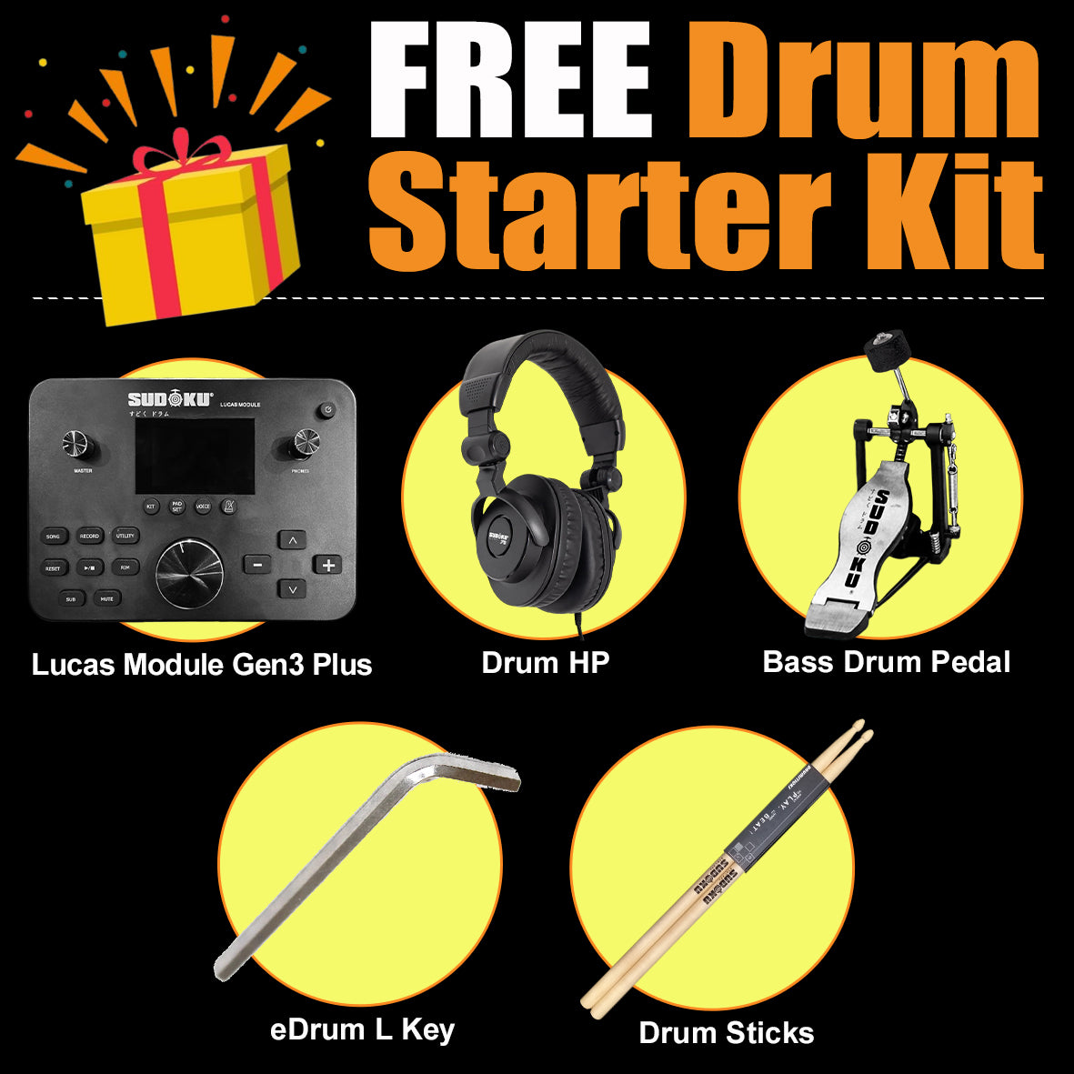 (Gen3 Plus) Sudoku Lucas 8sh / 10sh / 12sh / 13sh PRO With RE Cymbal Full mesh Electronic Drum