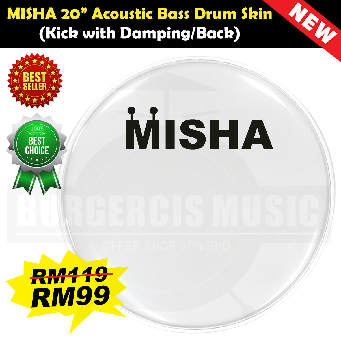 MISHA Acoustic Drum Skin Head (Remo factory)