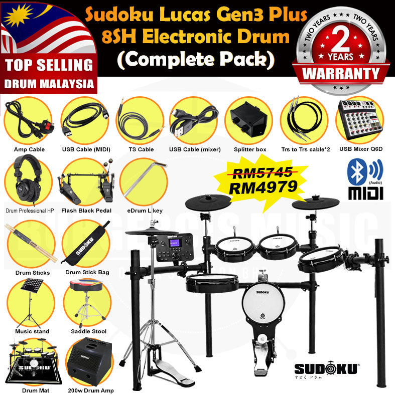 (Gen3 Plus) Sudoku Lucas 8sh / 10sh / 12sh / 13sh PRO With RE Cymbal Full mesh Electronic Drum