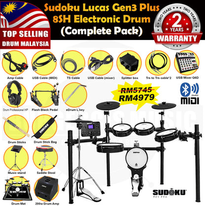 (Gen3 Plus) Sudoku Lucas 8sh / 10sh / 12sh / 13sh PRO With RE Cymbal Full mesh Electronic Drum