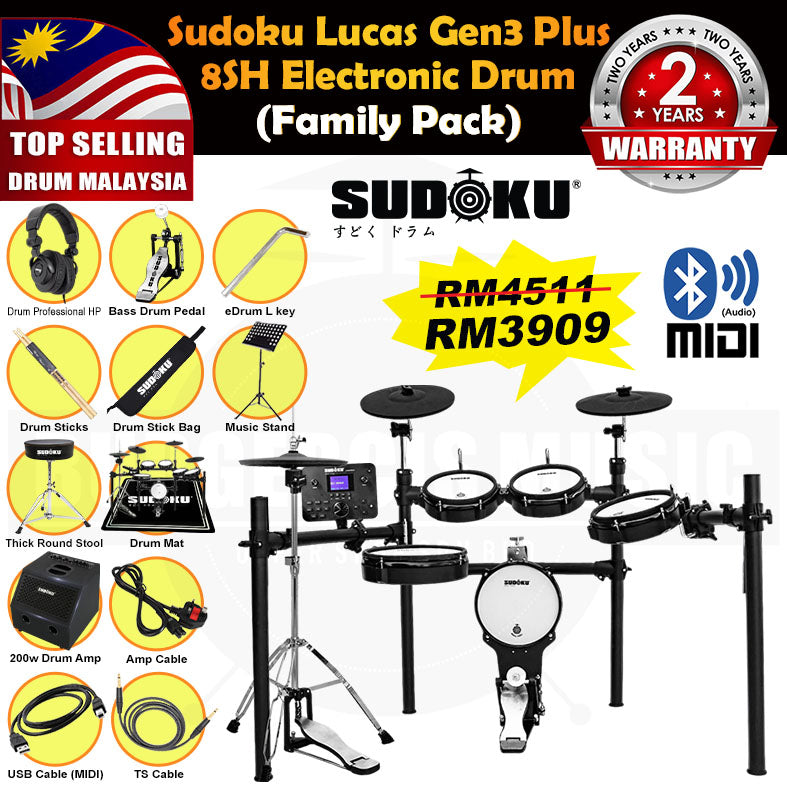 (Gen3 Plus) Sudoku Lucas 8sh / 10sh / 12sh / 13sh PRO With RE Cymbal Full mesh Electronic Drum