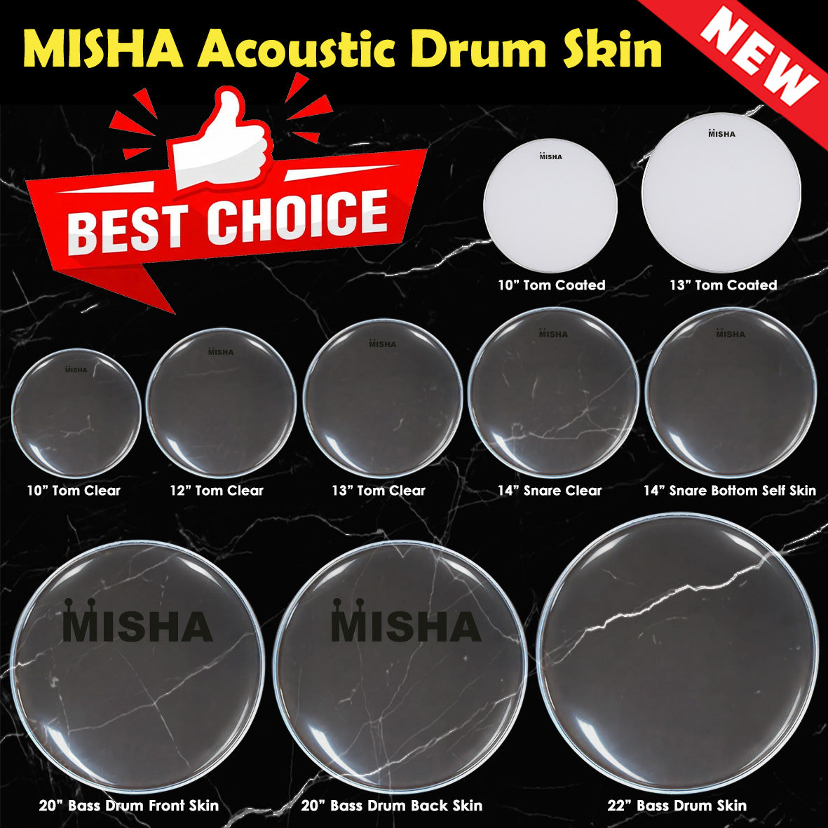 MISHA Acoustic Drum Skin Head (Remo factory)