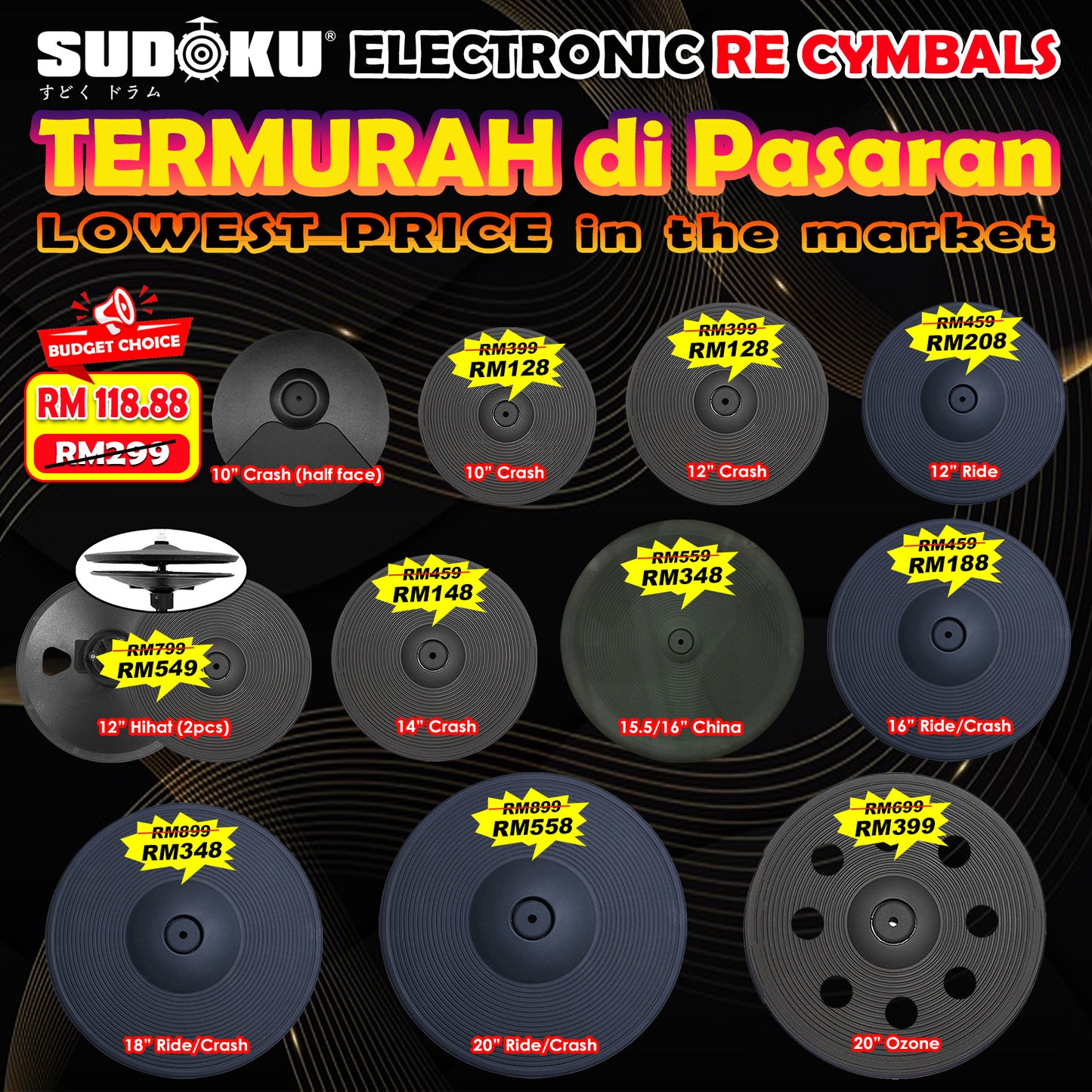 Sudoku RE Electronic Drum Cymbals (Choke & Real Feel)