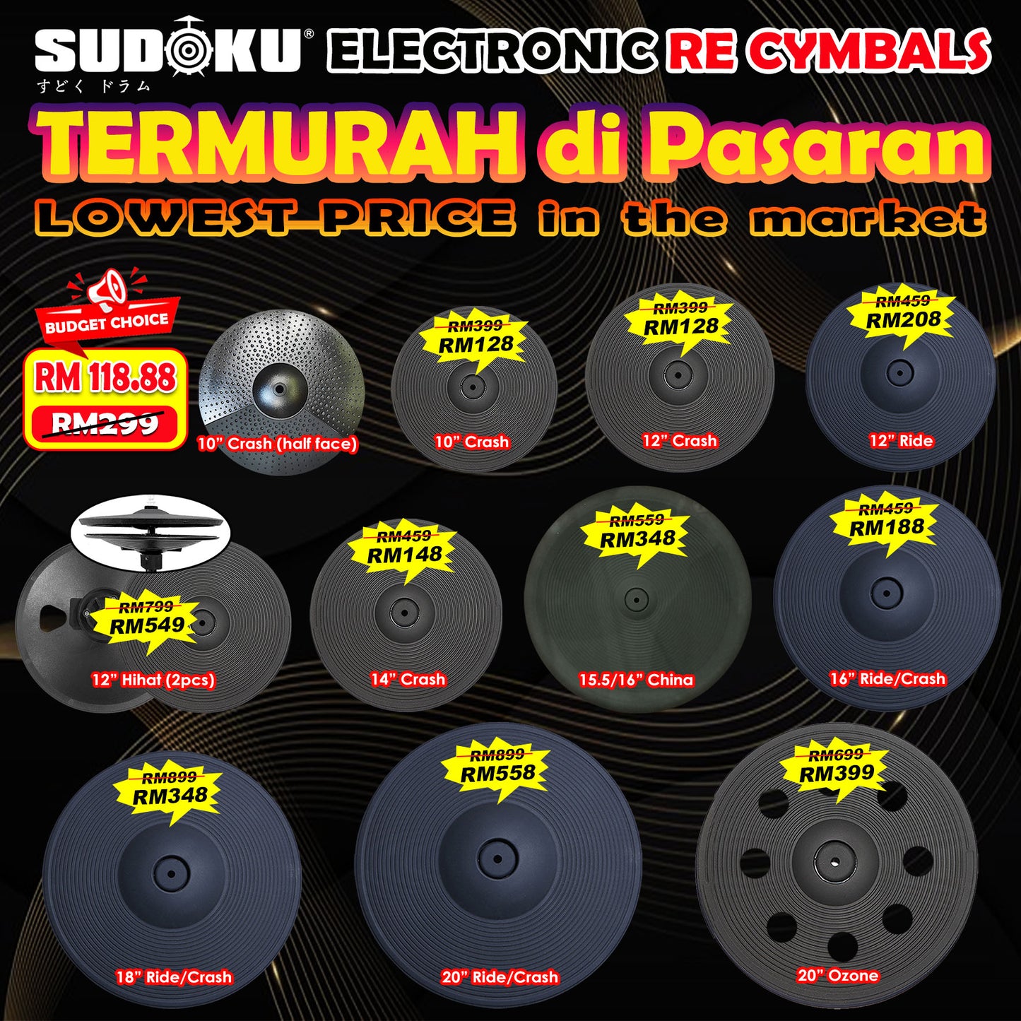 Sudoku RE Electronic Drum Cymbals (Choke & Real Feel)