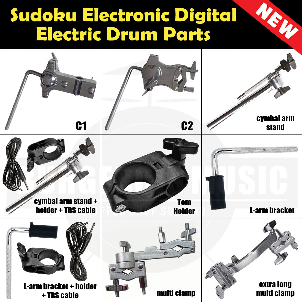 Sudoku Drum Hardware (Tom & Cymbal Holders, Clamps, Arms, Brackets & Extensions)
