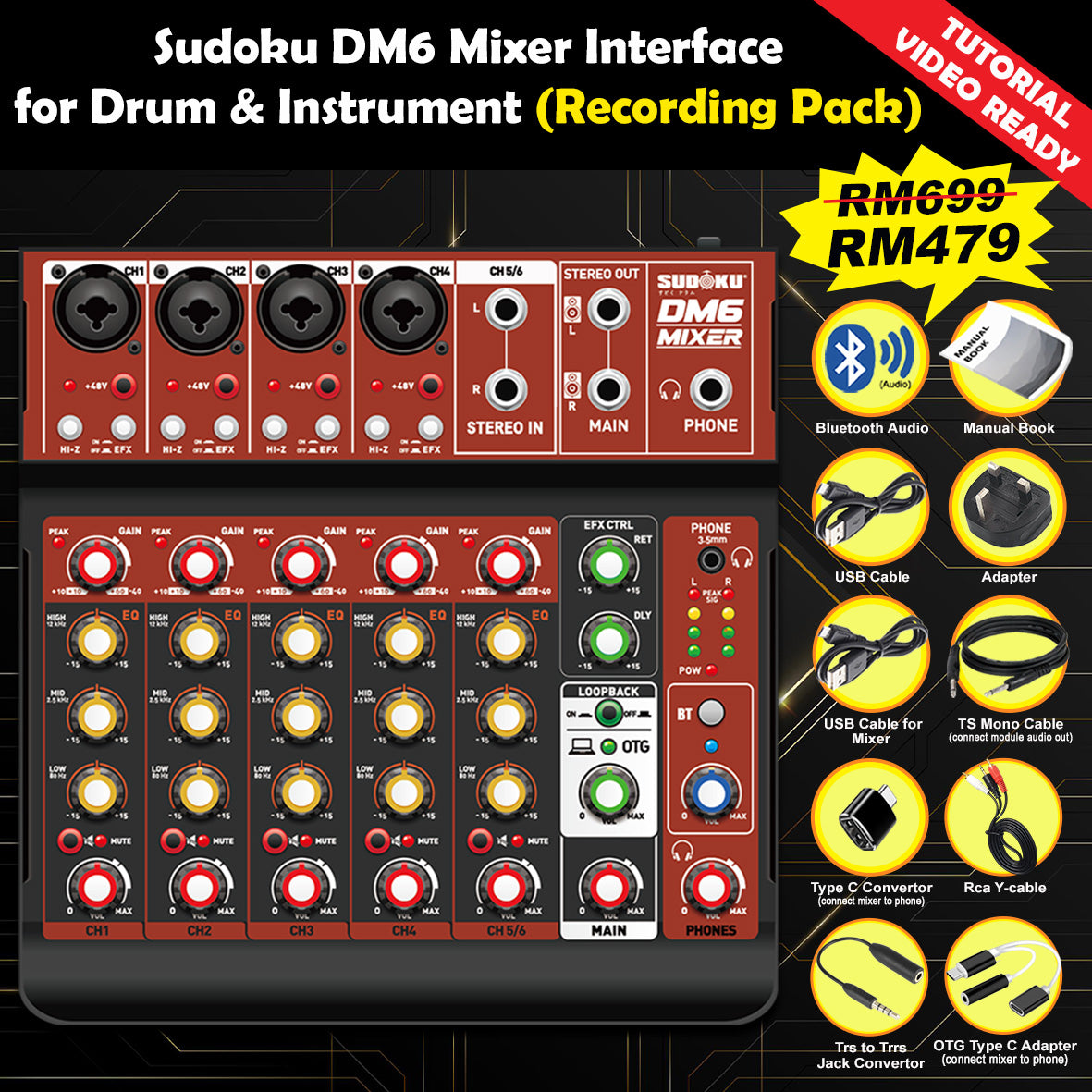 Sudoku DM6 USB Mixer Interface Recording for Drum cover & Piano cover
