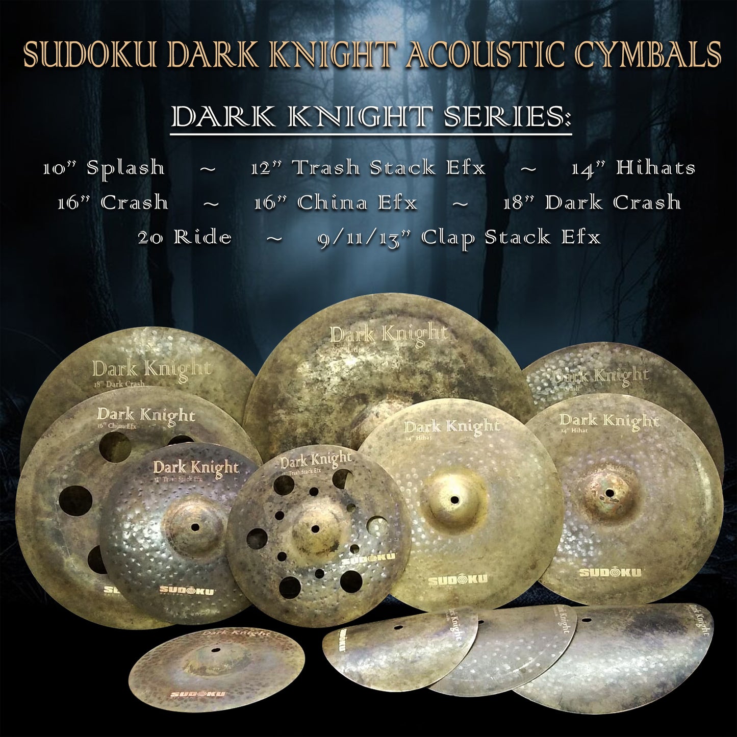 Sudoku Dark Knight Acoustic cymbal Set with 21" Thick Bag (acoustic drum cymbal)