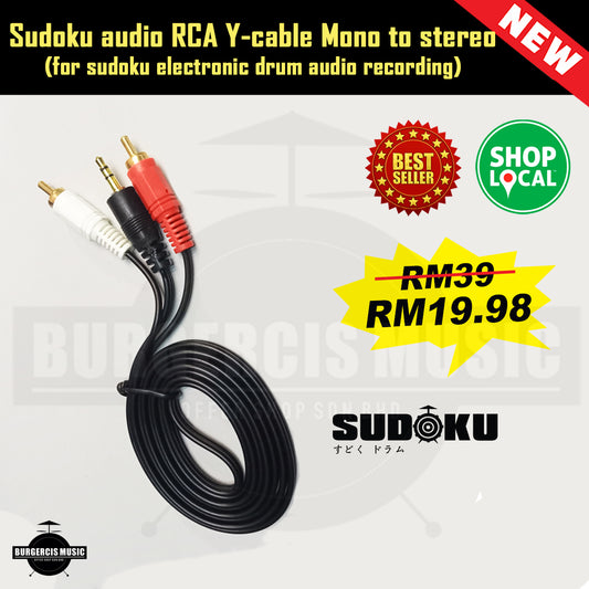 Sudoku RCA Y-Cable Mono to Stereo Recording/Electronic Drum