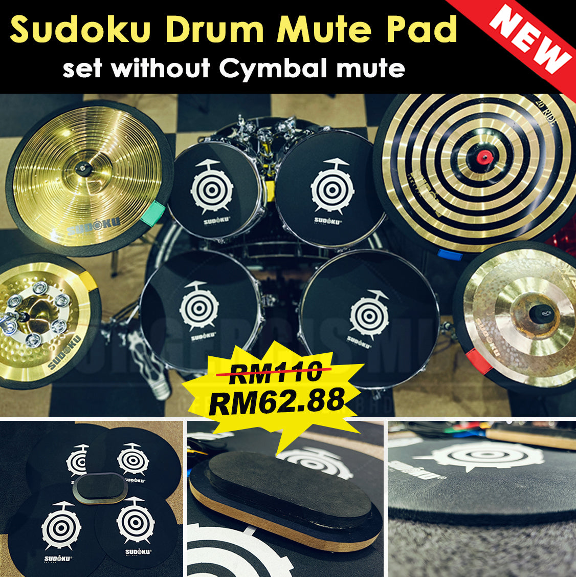 Sudoku Drum Mute Pad Sound Off Practice Quiet Silent (Big Effect)