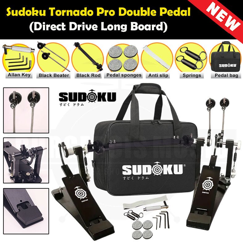 Sudoku Tornado Double Pedal Twin Pedal Drum pedal (Direct Drive LongBoard) for Electronic Drum & Acoustic Drum
