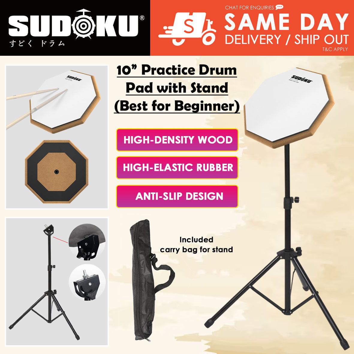 Sudoku Practice pad 10" Drum Pad (Low Noise, Real Feel)
