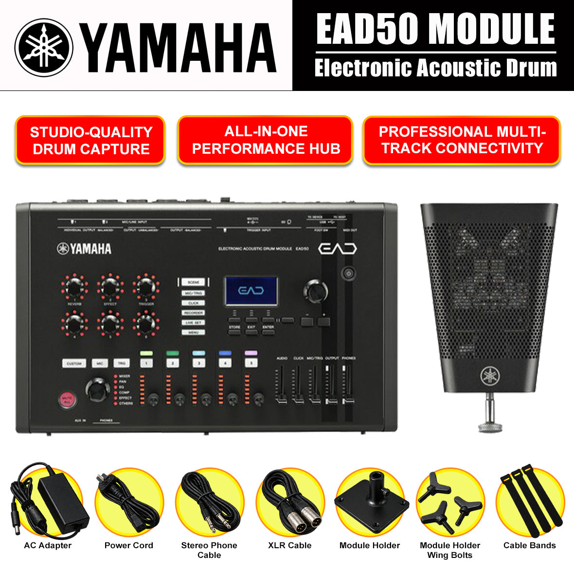 Yamaha EAD50 Drum Module with Mic trigger Pickup For Acoustic Drum Microphone System with Electronic Module (EAD 50)