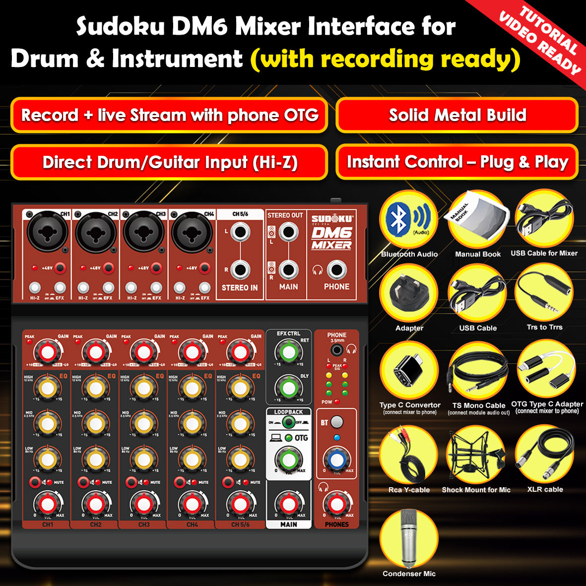 Sudoku DM6 USB Mixer Interface Recording for Drum cover & Piano cover