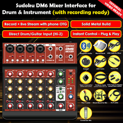Sudoku DM6 USB Mixer Interface Recording for Drum cover & Piano cover