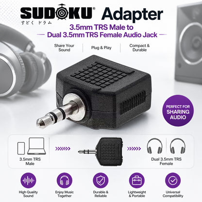 Sudoku Adapter 3.5mm TRS Male to Dual 3.5mm TRS Female Audio Jack