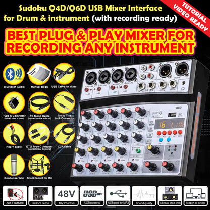 Sudoku Q4D/Q6D USB Mixer Interface Recording for Drum cover & Piano cover