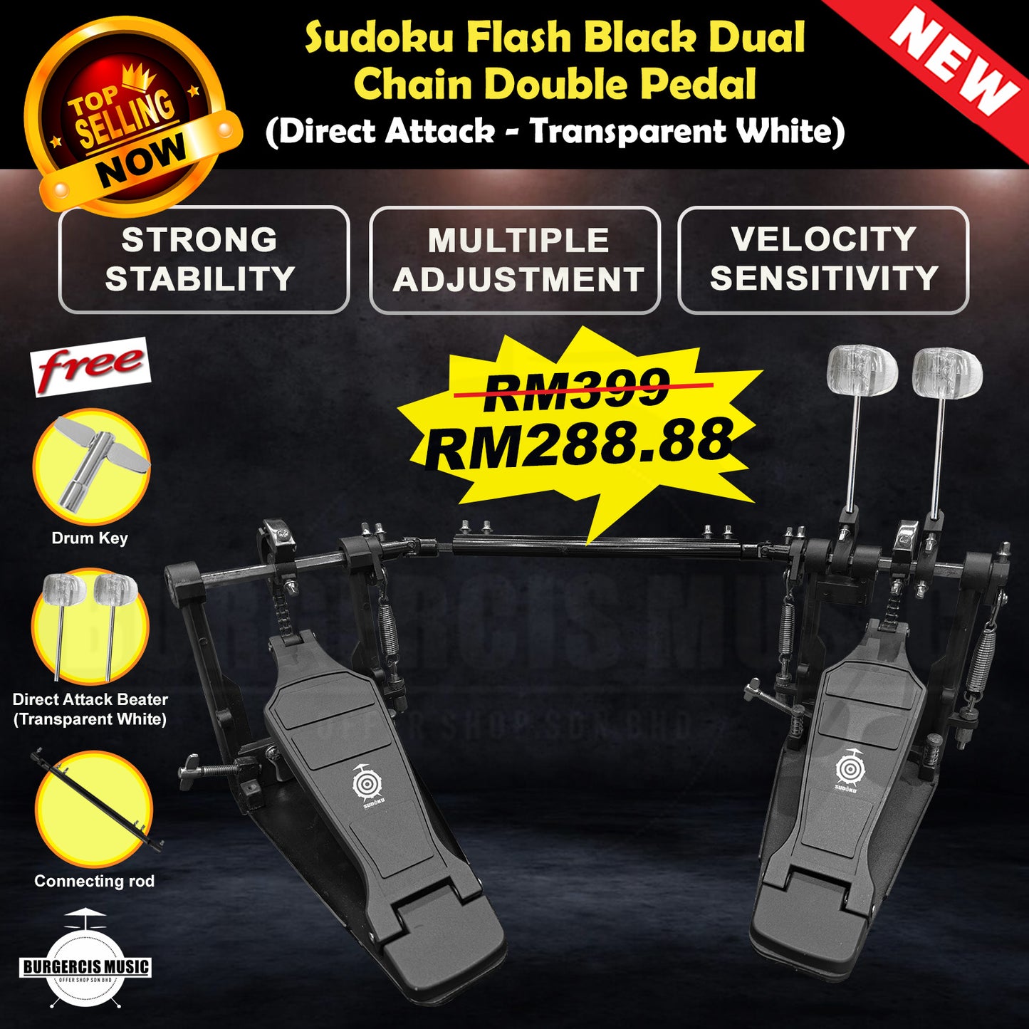 Sudoku Flash Black Drum Twin Double Pedal