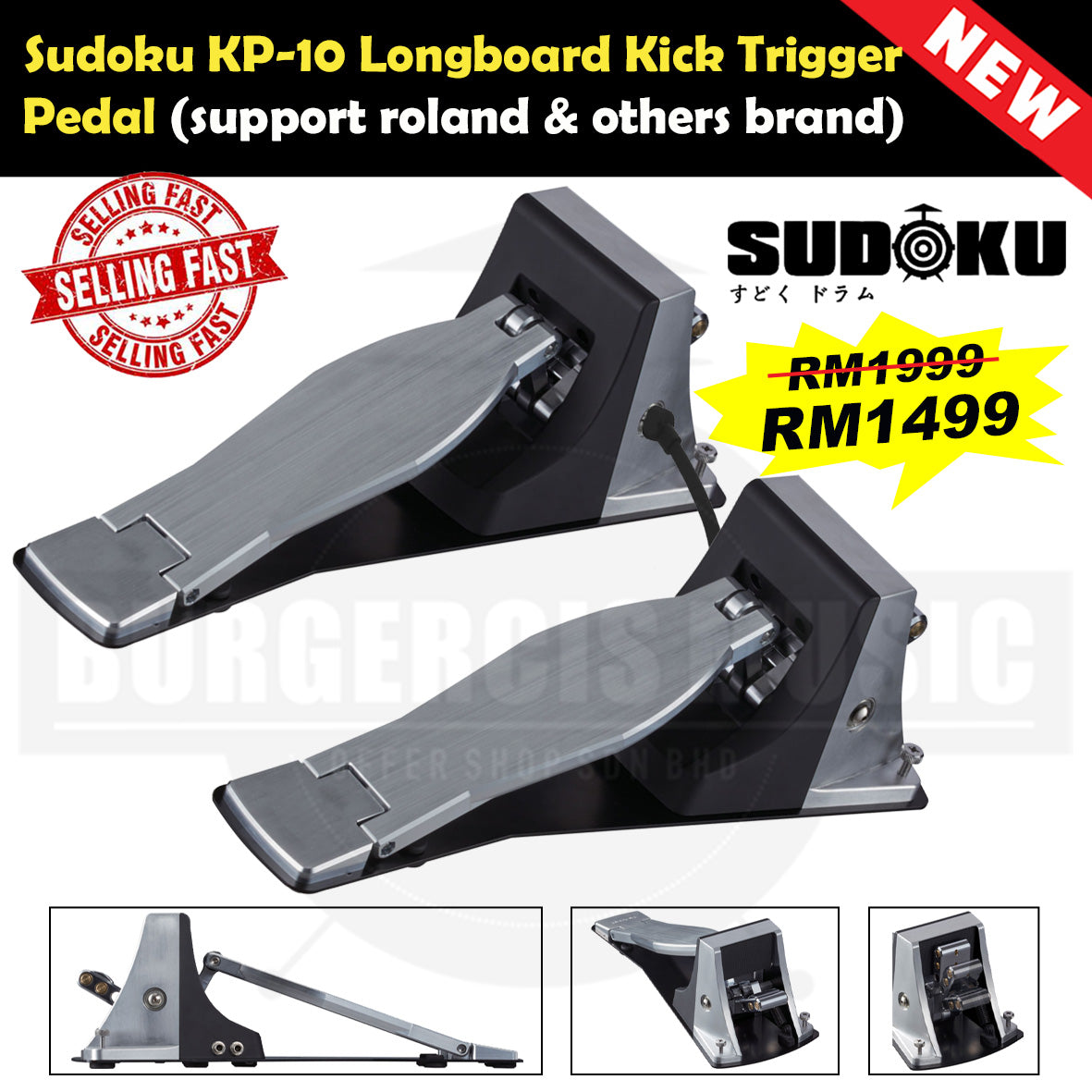 Sudoku longboard Kick Trigger Pedal electronic electric digital bass drum