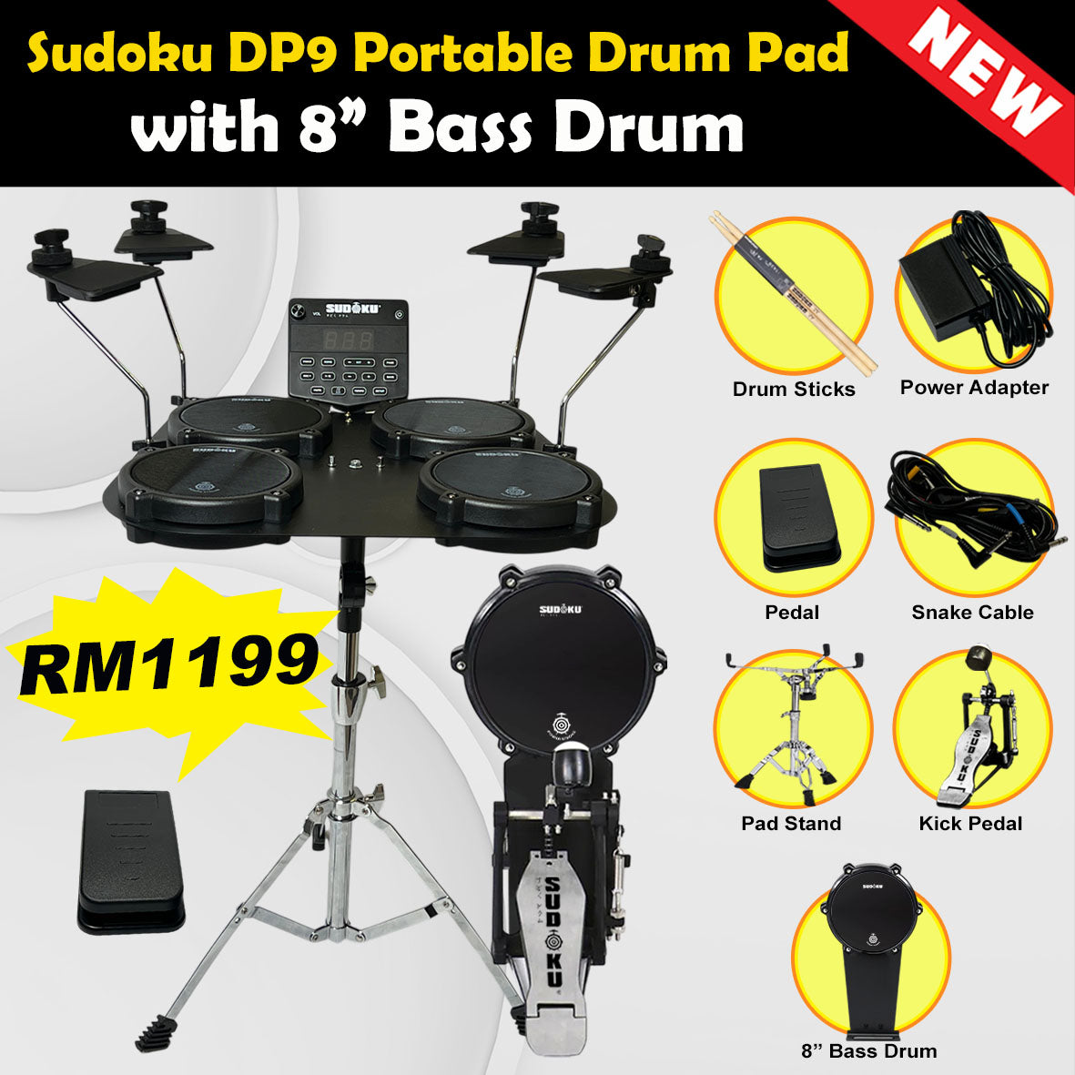 Sudoku Leo Electronic Electric Portable Digital Drum tabletop drum pad (DP8/DP9)