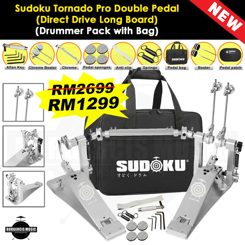 Sudoku Tornado Double Pedal Twin Pedal Drum pedal (Direct Drive LongBoard) for Electronic Drum & Acoustic Drum