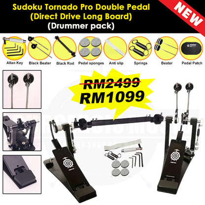 Sudoku Tornado Double Pedal Twin Pedal Drum pedal (Direct Drive LongBoard) for Electronic Drum & Acoustic Drum
