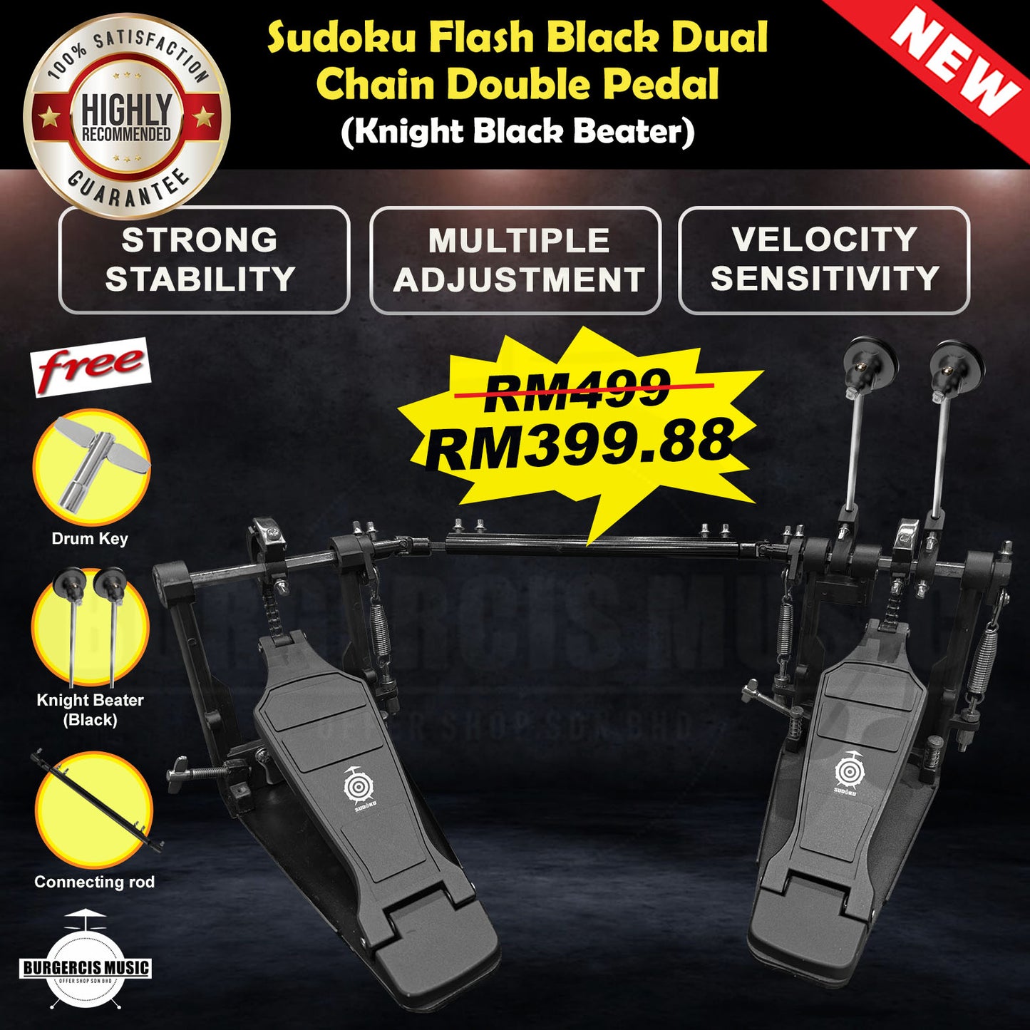 Sudoku Flash Black Drum Twin Double Pedal
