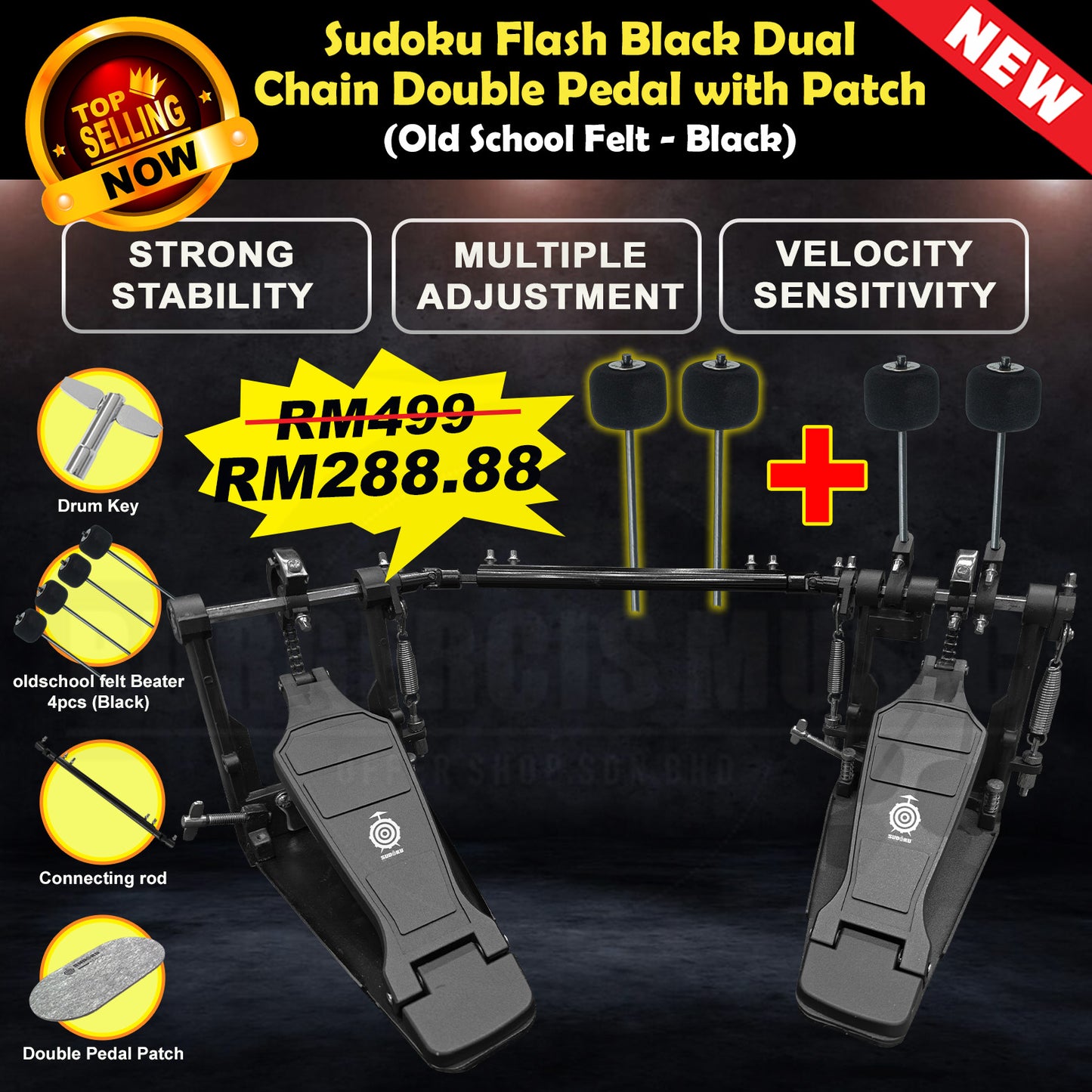 Sudoku Flash Black Drum Twin Double Pedal