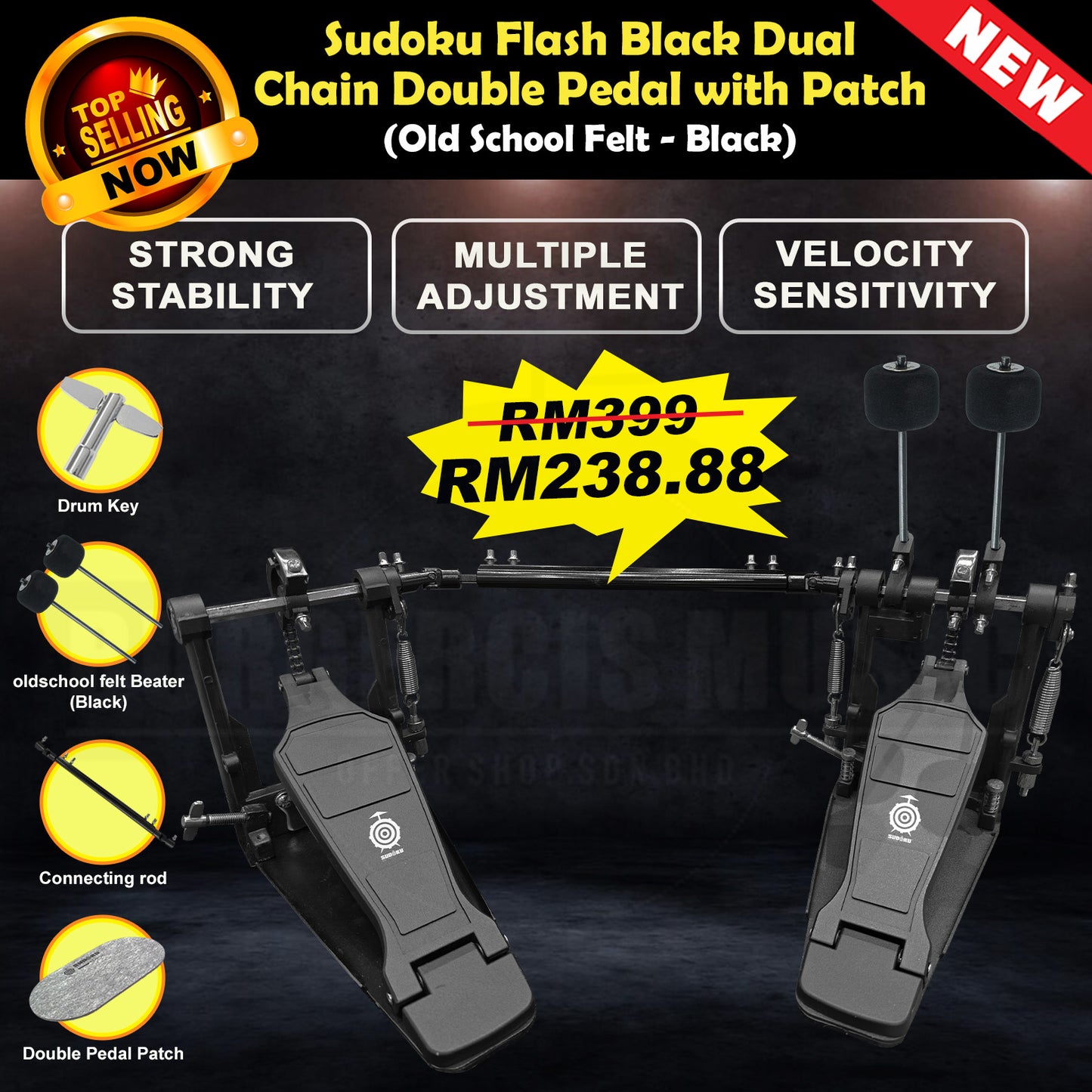 Sudoku Flash Black Drum Twin Double Pedal