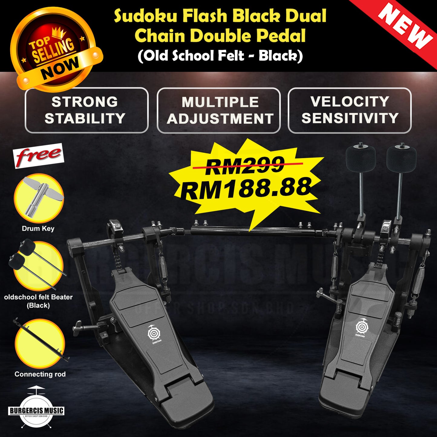 Sudoku Flash Black Drum Twin Double Pedal