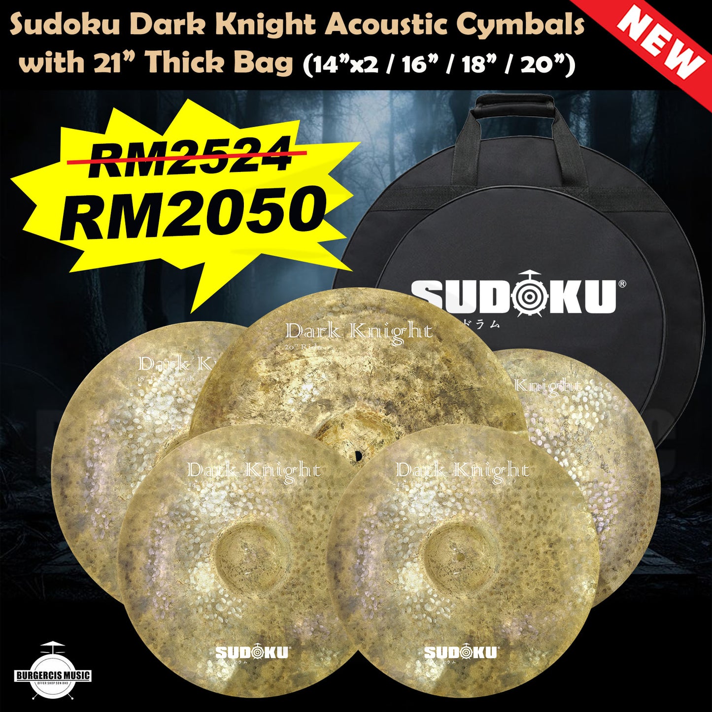 Sudoku Dark Knight Acoustic cymbal Set with 21" Thick Bag (acoustic drum cymbal)