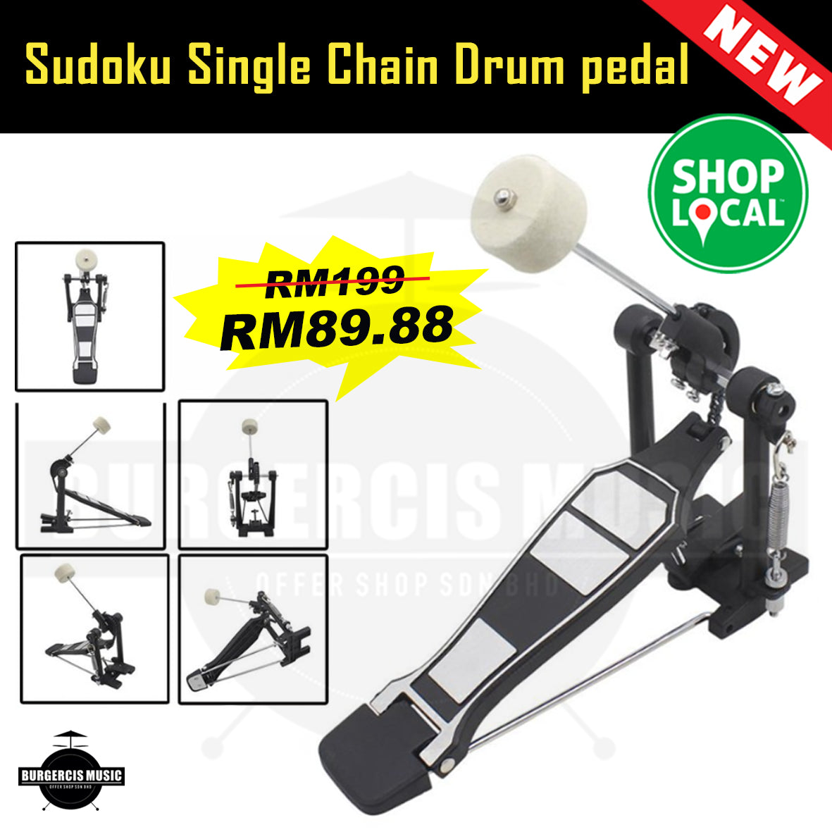 Sudoku Single Chain Bass Drum Pedal (acoustic & electronic drum)