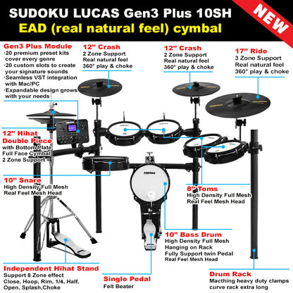 (Gen3 Plus) Sudoku Lucas 8sh / 10sh / 12sh / 13sh PRO With RE Cymbal Full mesh Electronic Drum