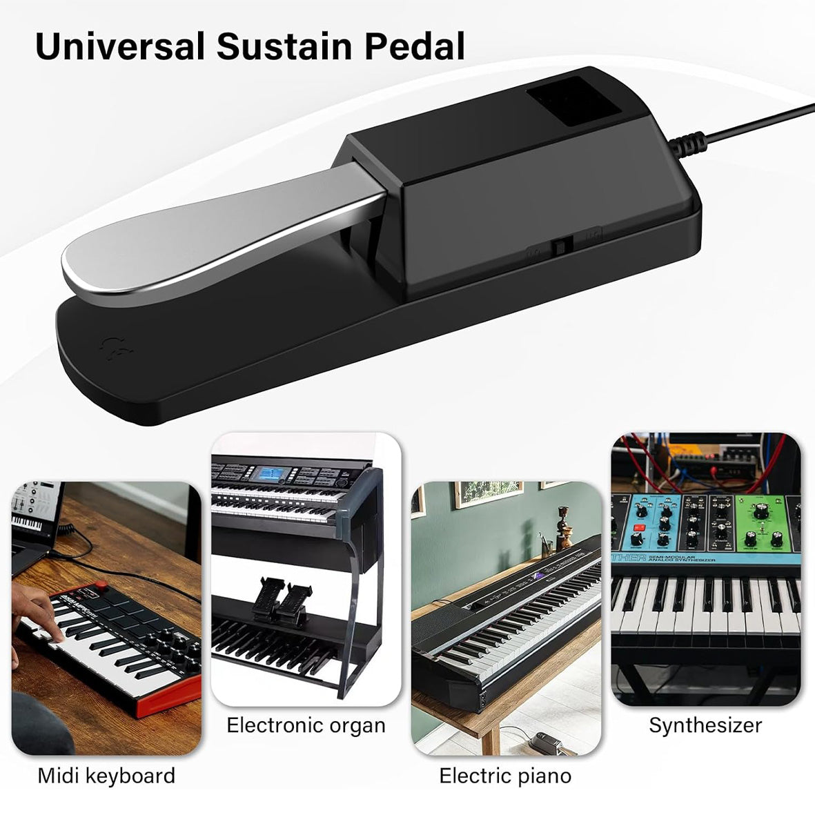 Universal Sustain Pedal for Digital Piano Electronic Keyboard midi keyboards Sustain Foot Pedal with Polarity Switch & stereo jack