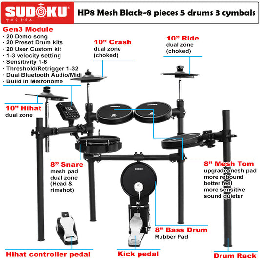 Sudoku Home Practice Gen3 Mesh Black Electronic drum