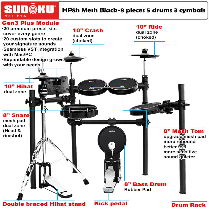 (Gen3 Plus) Sudoku Home Practice Mesh Black Electronic drum