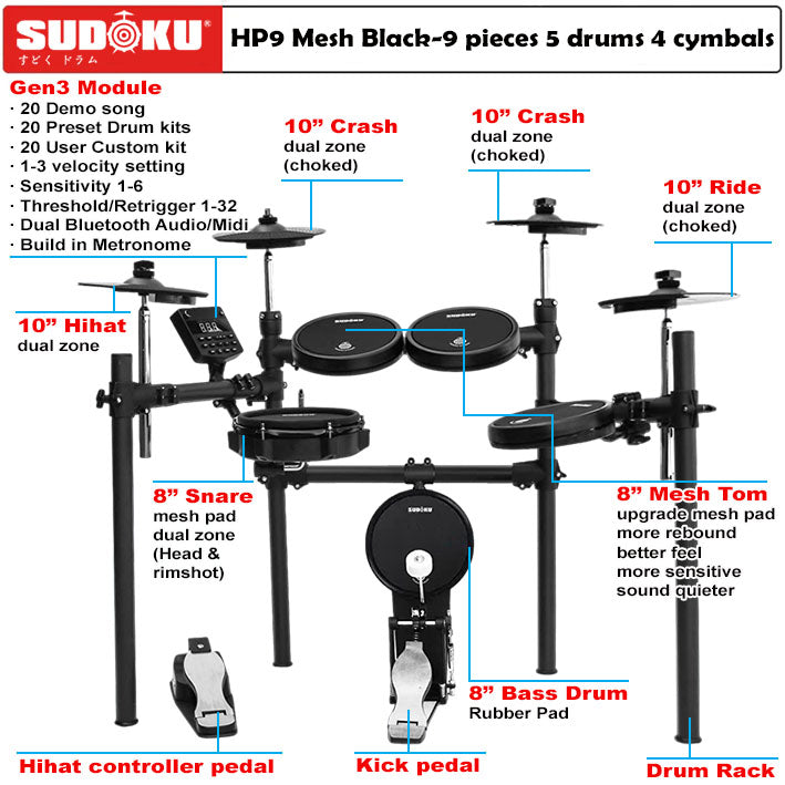 Sudoku Home Practice Gen3 Mesh Black Electronic drum