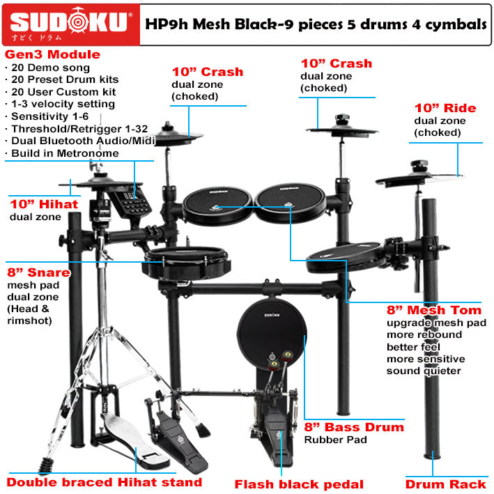Sudoku Home Practice Gen3 Mesh Black Electronic drum