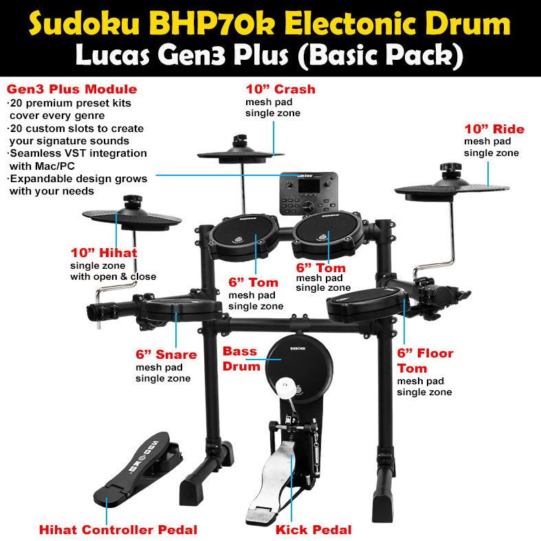 Sudoku BHP70 Electronic Drum (full mesh & Bluetooth)