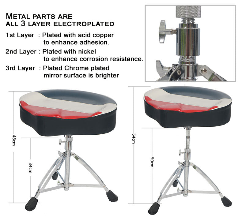 Sudoku Saddle Drum Stool Drum throne Drum Chair thick Cushion Heavy Duty double braced leg