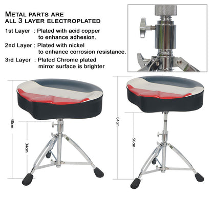 Sudoku Saddle Drum Stool Drum throne Drum Chair thick Cushion Heavy Duty double braced leg