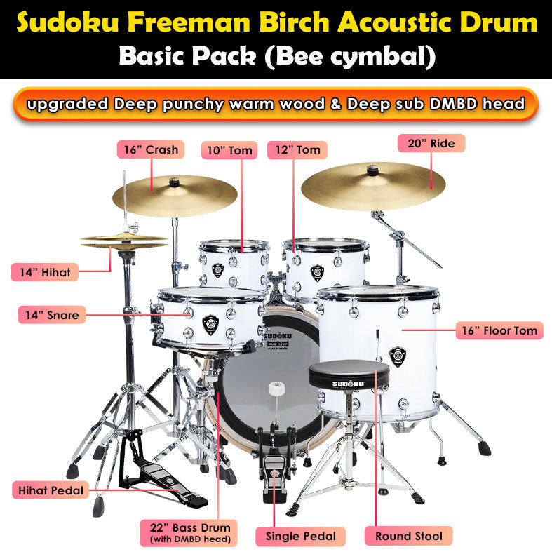 (Bee) Sudoku Freeman Birch Acoustic Drum Set Adult Drum (professional Quality 100% birch wood)