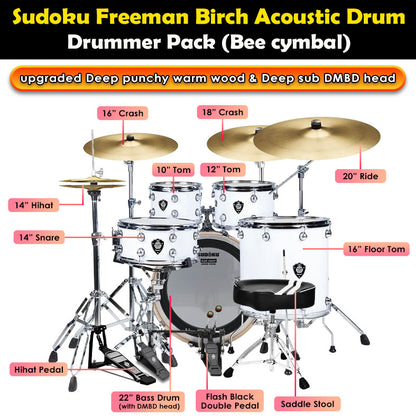 (Bee) Sudoku Freeman Birch Acoustic Drum Set Adult Drum (professional Quality 100% birch wood)