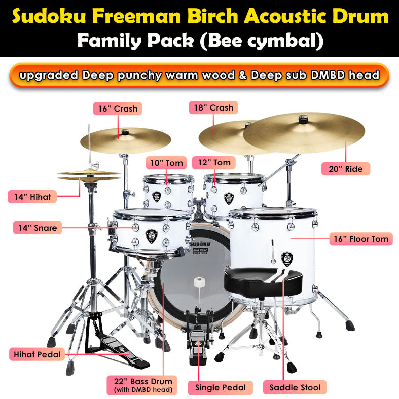 (Bee) Sudoku Freeman Birch Acoustic Drum Set Adult Drum (professional Quality 100% birch wood)