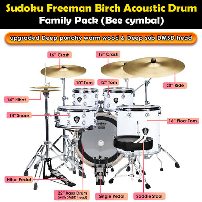 (Bee) Sudoku Freeman Birch Acoustic Drum Set Adult Drum (professional Quality 100% birch wood)